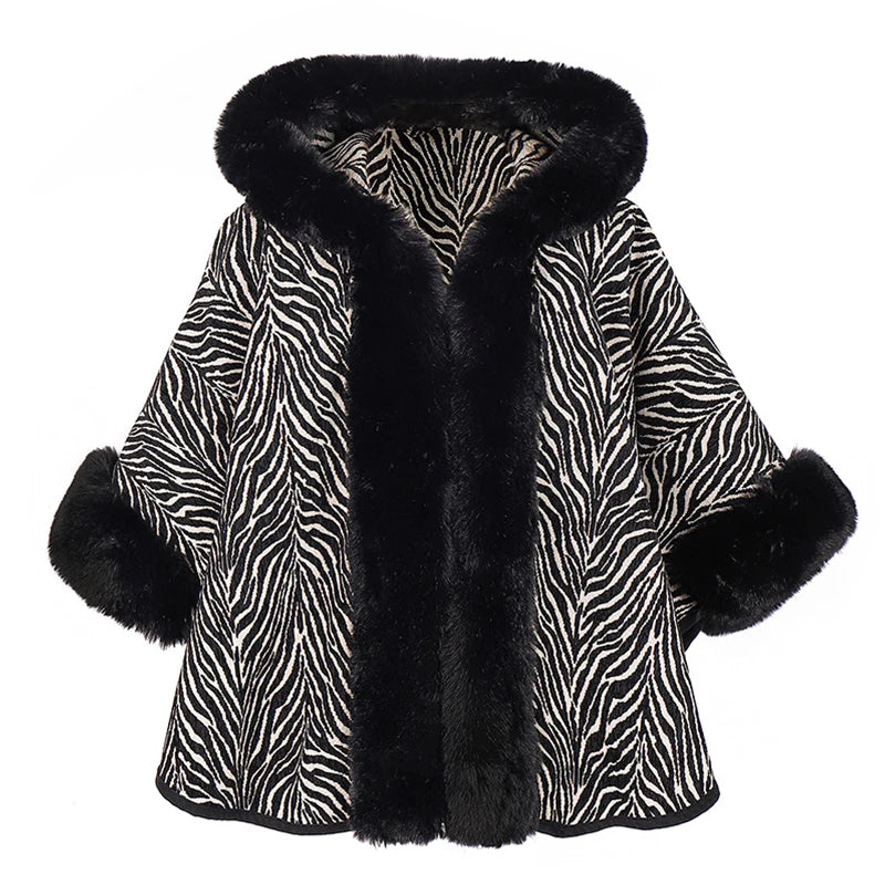 Winter Scarf Women Lady Layers Poncho Elegant Luxury Fake Fur Collar One Piece Hat Shawl Scarve Capa Para Mujer Fashion Coat New