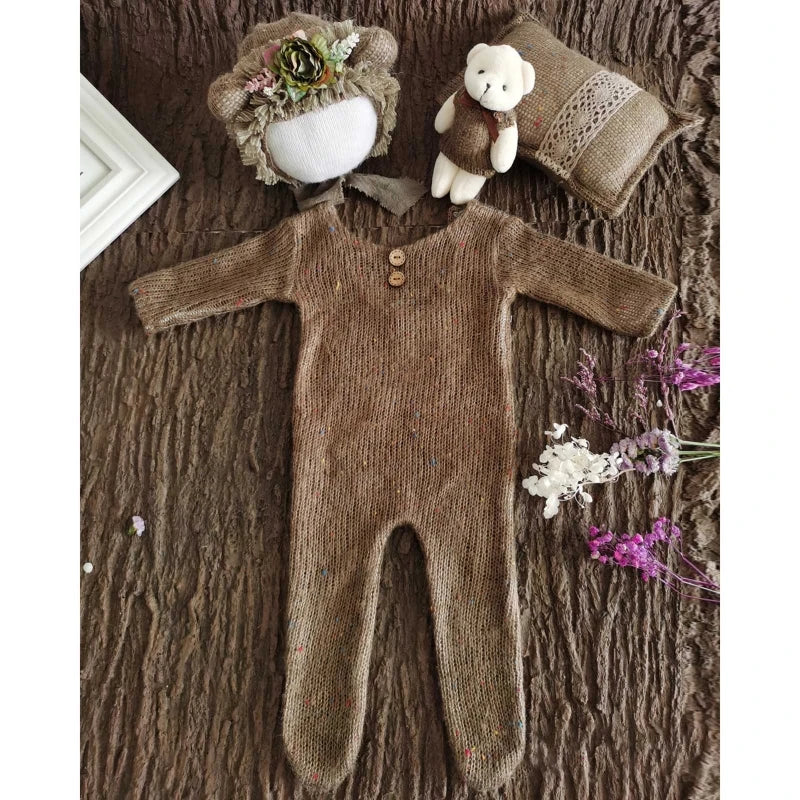 4 Pcs/Set Baby Clothes Newborn Photography Props Baby Romper Jumpsuit Hat Pillow Set With Cute Bear Doll Photo Shooting Outfits