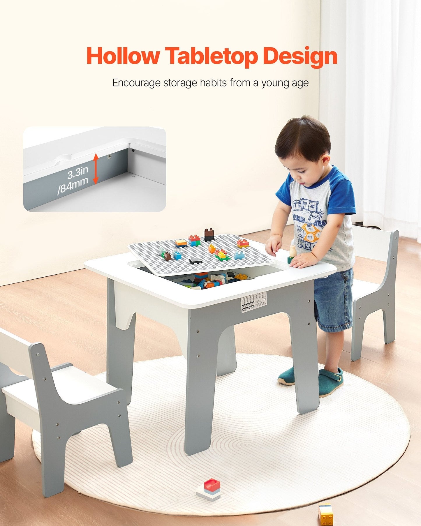 4 In 1 Kid Activity Table And 2 Chairs Set, Graffiti & Building Blocks