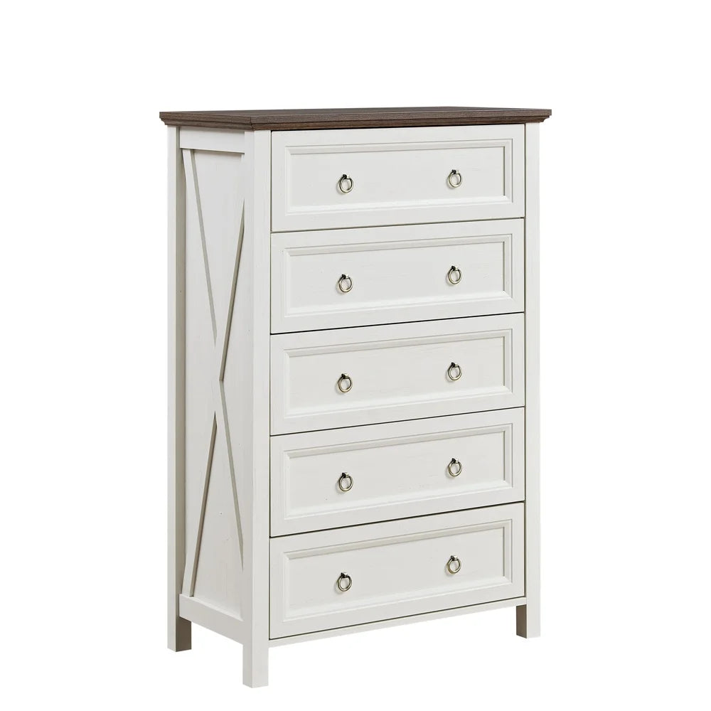 5 Drawer Wooden Dresser Rustic Tall Storage Organizer with Metal Handles Ideal Bedroom Living Room Easy Assembly