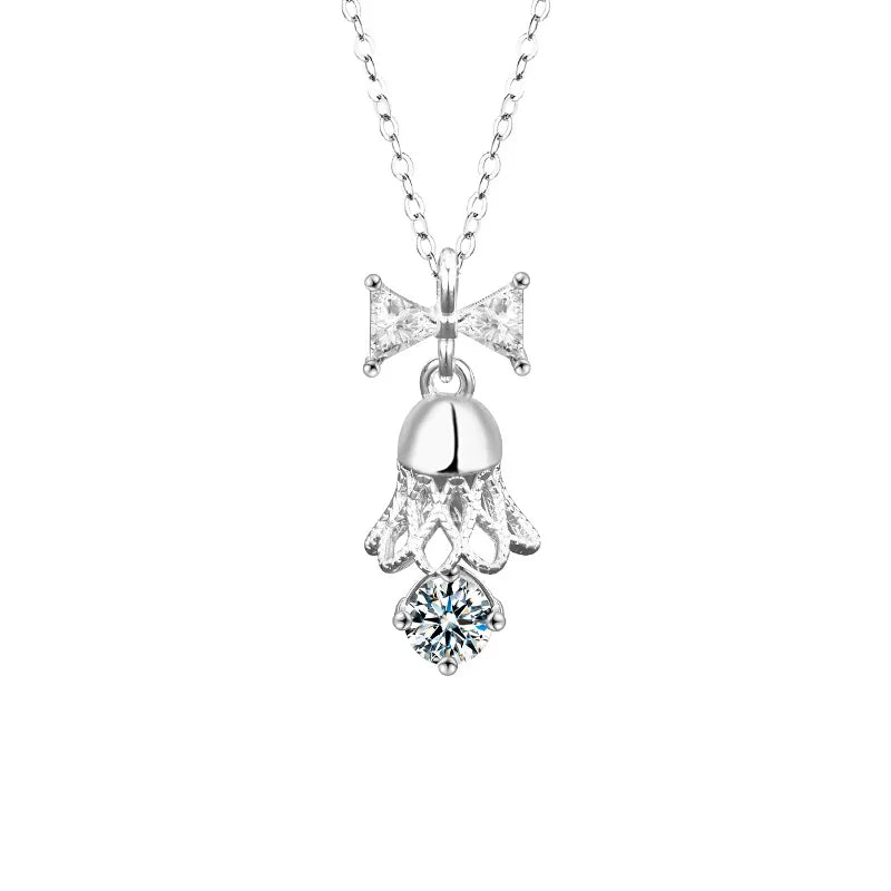 Genuine Moissanite Necklace S925 Sterling Silver Bow Bell Necklace GRA Certified A distinguished Christmas gift for your lover
