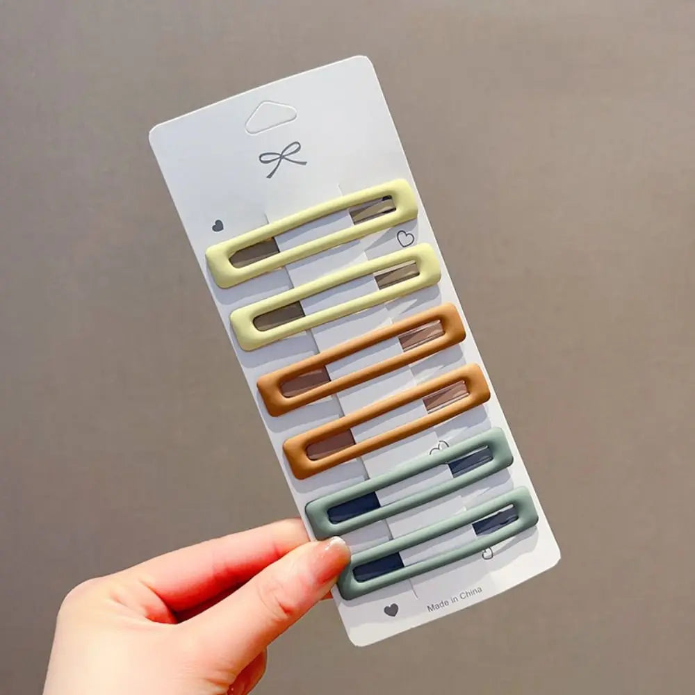 6pcs/set Headwear Korean Style Rectangle Hairpins Frosting Metal Geometry Barrettes Solid Color Hair Clip Daily