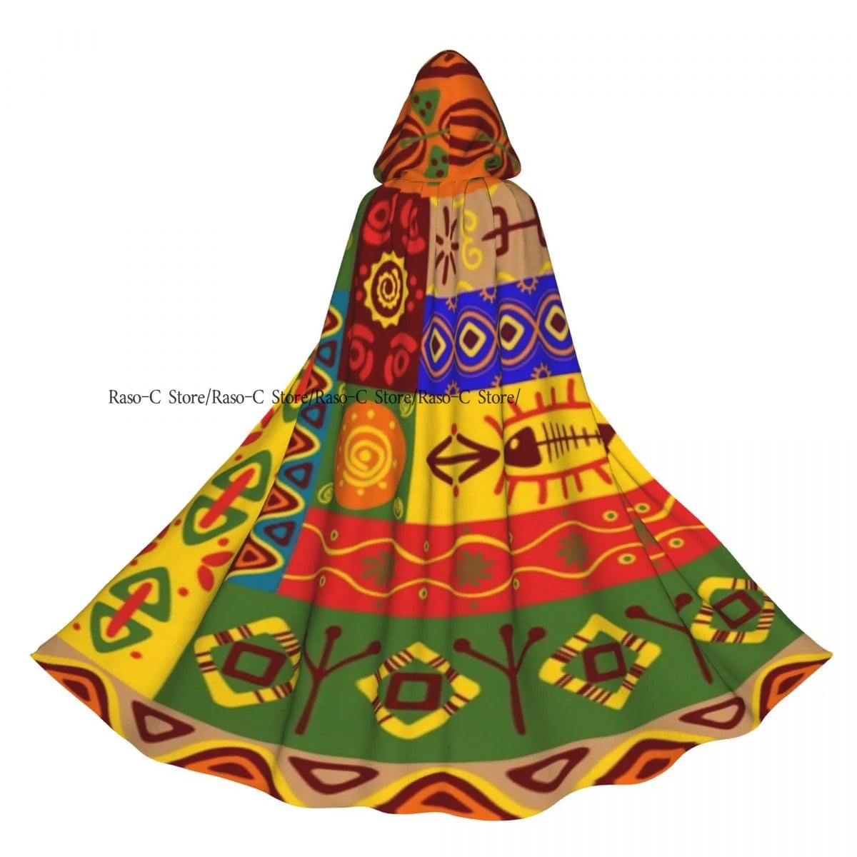 Unisex Adult Abstract Asian Of Drum Player Cloak with Hood Long Witch Costume Cosplay