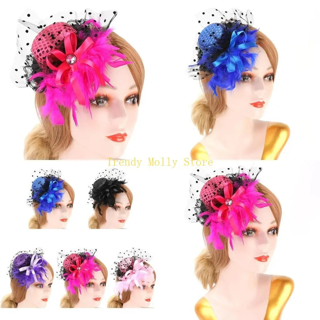 N5KB Top Hat Hair Pin Halloween Bride Taking Photo Ponytail Hair Clip