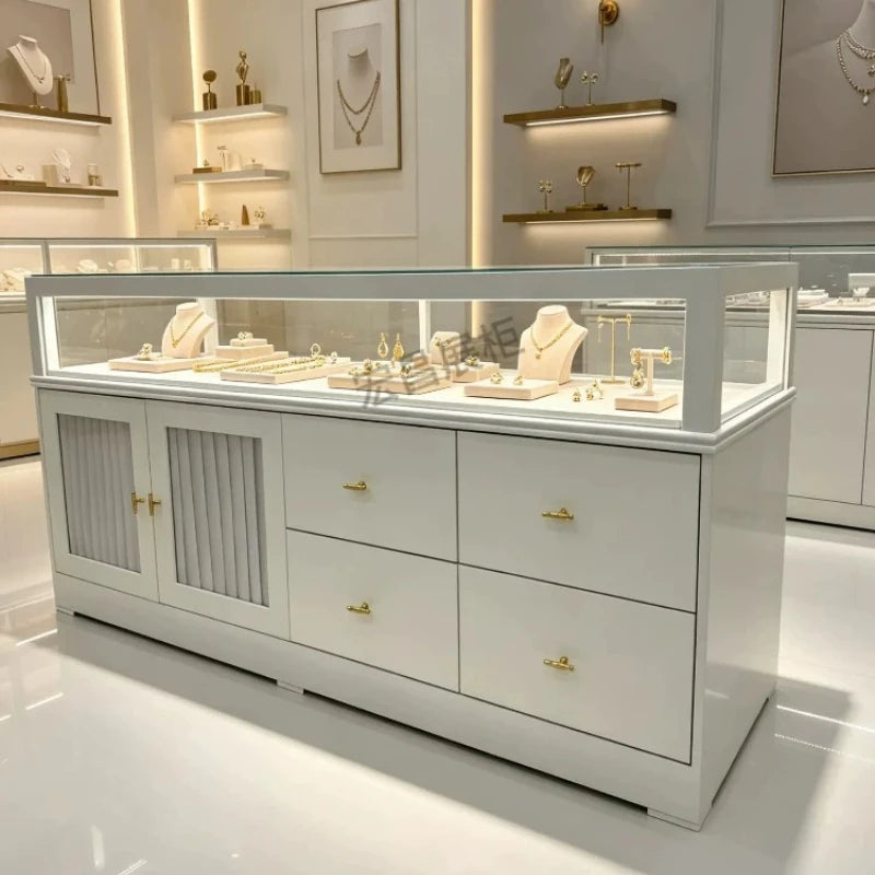 Modern Wooden Island Display Cabinet Commercial Women Clothing Shop Luxury Jewelry Ornament Glass Cabinet Home Furniture FYMS