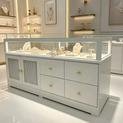 Modern Wooden Island Display Cabinet Commercial Women Clothing Shop Luxury Jewelry Ornament Glass Cabinet Home Furniture FYMS