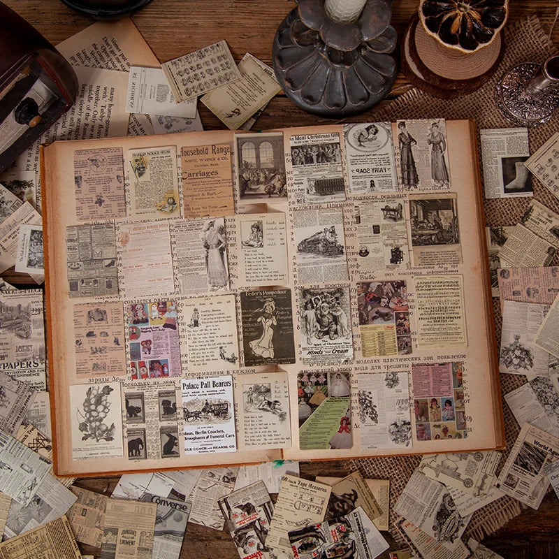 100pcs Vintage Plant Butterfly Material Paper Double-sided Printing Retro Memo Pads Notes Card Scrapbooking Diary Journals DIY