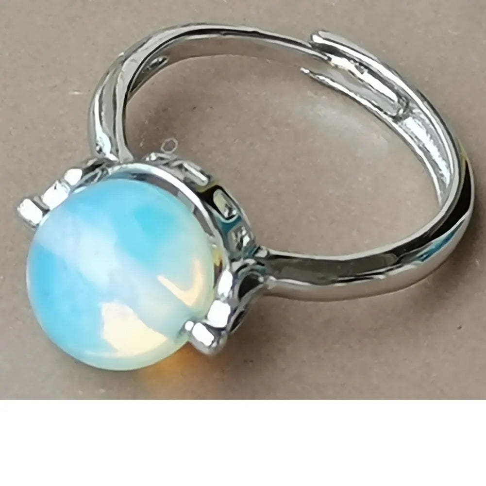 Tiger Eye Lapis Lazuli Opal Crystal Howlite Aventurine Blue Sand Carnelian Round Bead Ring  7~12" Adjust Size WB975