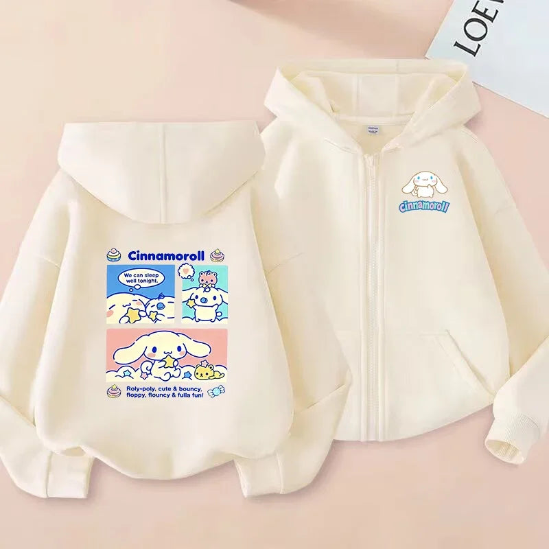 Cute Cinnamoroll Zip Up Sweatshirts Hoodie Children Cartoon Dog Clothes Kid Girl Boy Sweatshirt Streetwear Hoody Baby Casual Top