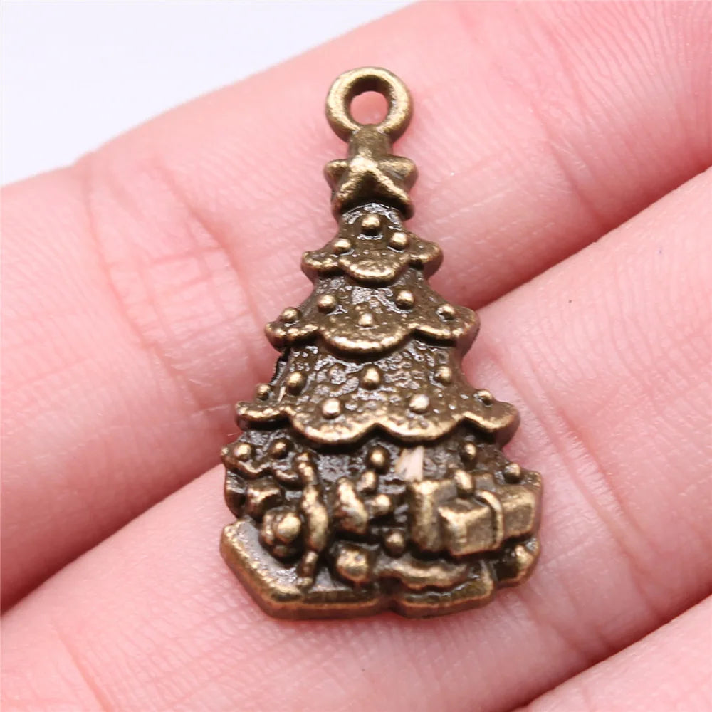 20pcs Christmas Tree Charms Antique Bronze Silver Color Pendants Making DIY Handmade Craft