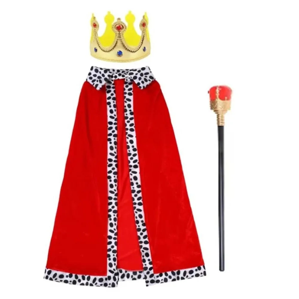 80/90/130/150cm Halloween King Cloak Red Velvet Party Cosplay Costume Boys Royal Prince Cape Spotted White Shawl