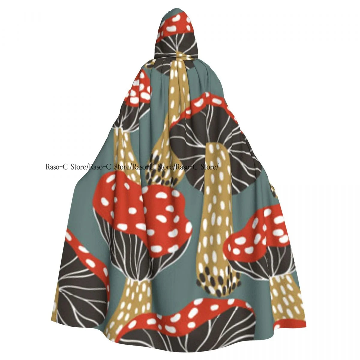 Unisex Adult Retro Mushrooms Cloak with Hood Long Witch Costume Cosplay
