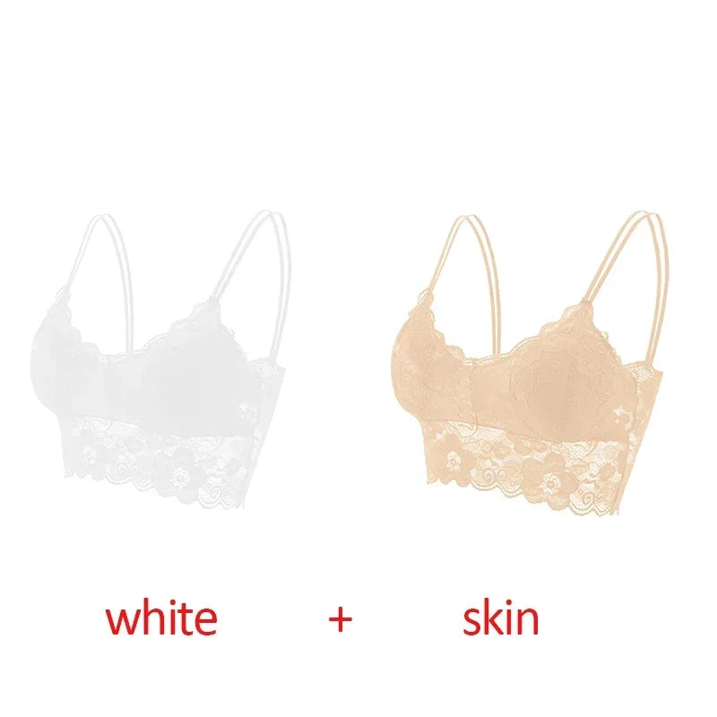 2pcs Sexy Bra Women Lace Bralette Floral Lingerie Underwear Wireless Padded Brassiere Seamless Ultra Strap Wire Free Bras Vest