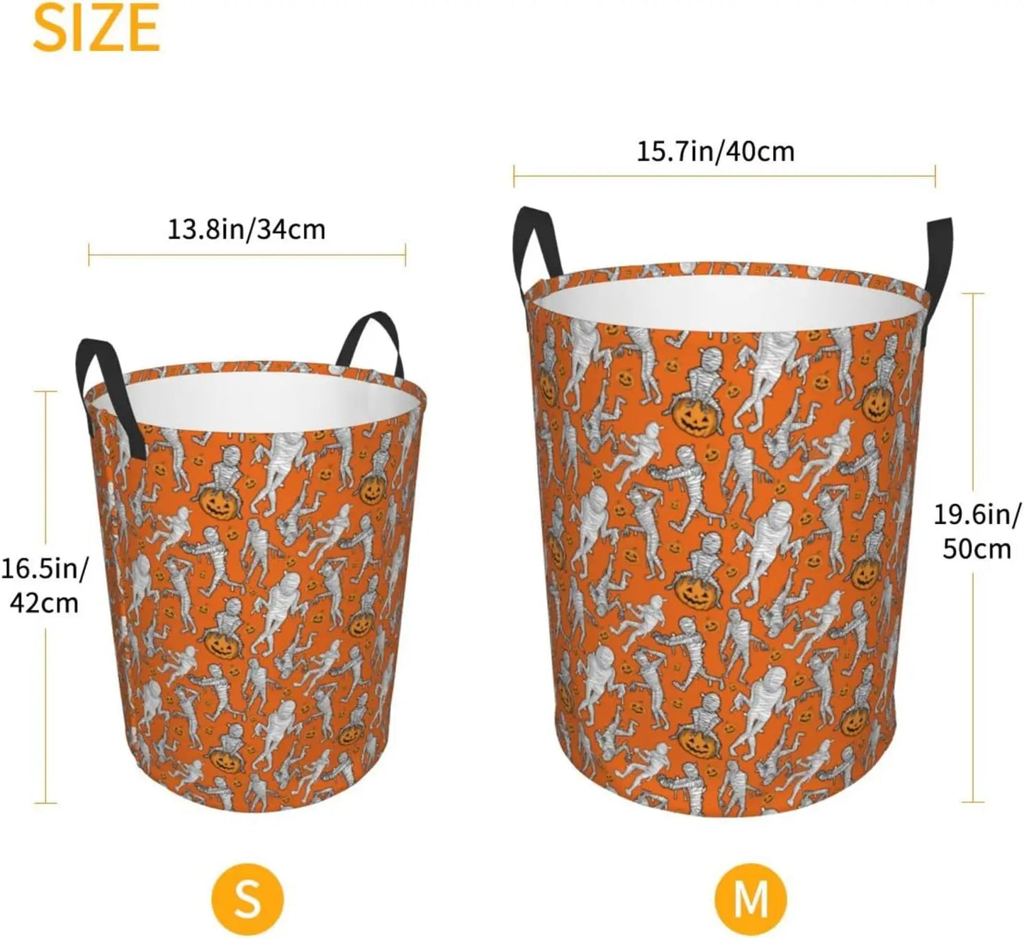 Orange Large Laundry Basket with Handles Halloween Mummy Baby Kids Dirty Clothes Laundry Hamper