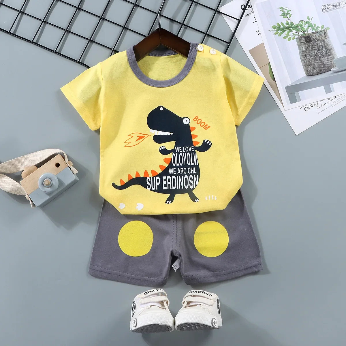 Kid Boy Summer Short Sleeves Tees+Stripe Shorts 2-piece Clothes Set Cartoon Zebra Print Soft Cotton Sports Casual Suit 1-6 Years
