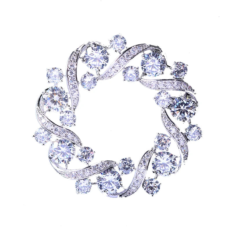 Fashion Silver Rhinestone Round Wreath Brooches For Women Clothing Coat Jewelry Accessries Gift