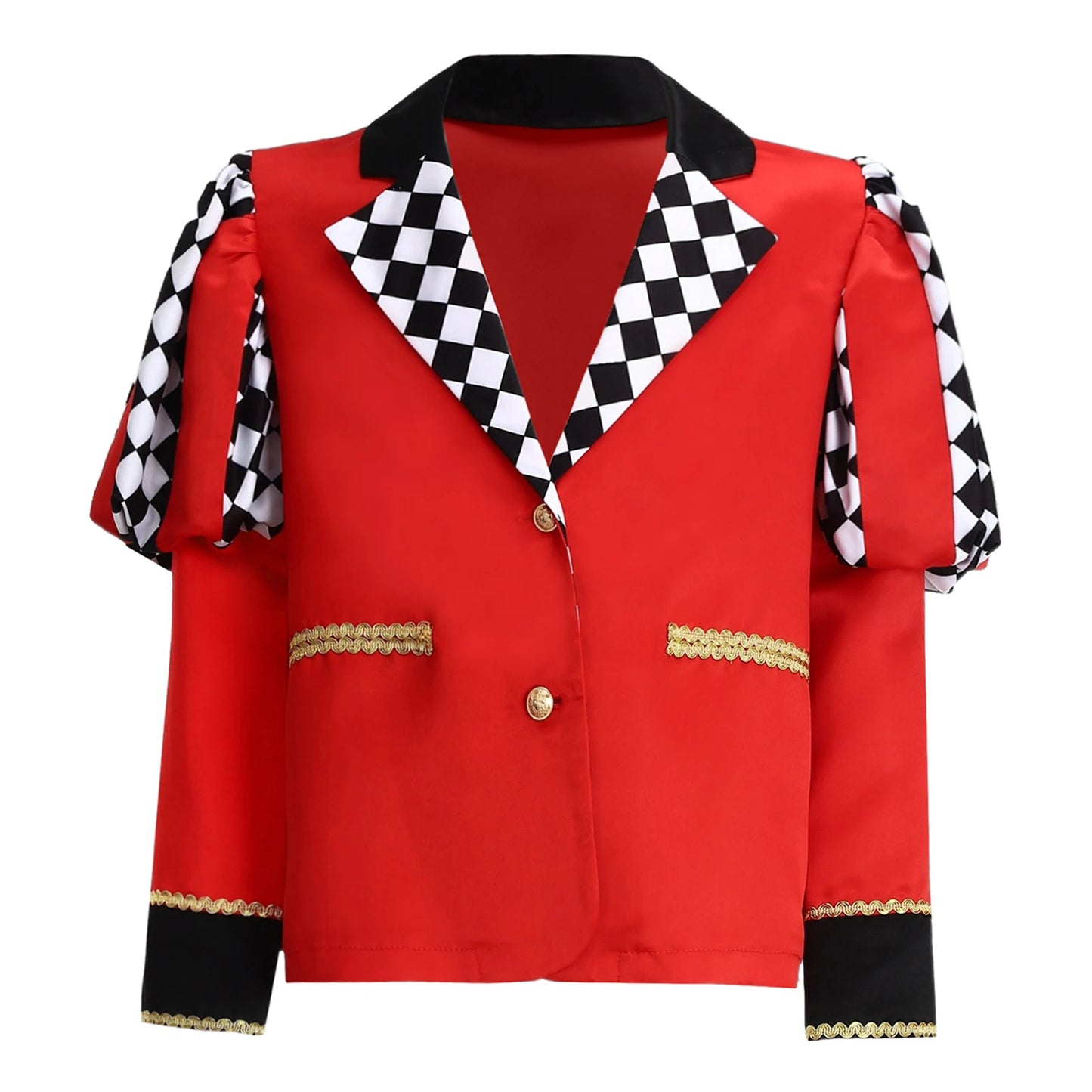 Kids Girls Queen Circus Cosplay Costumes Gold Webbing Puff Sleeve Front Buttons Halloween Carnival Themed Party Coat Outwear