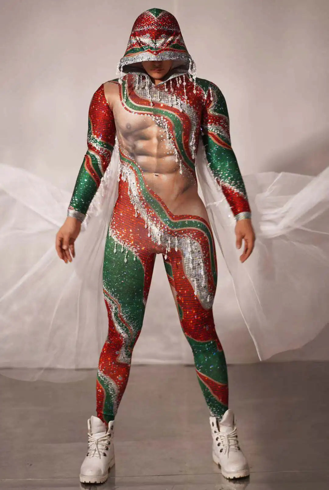 Men/Women Christmas Party Dress Up Jumpsuit Stage Performance Outfit Club Carnival Fancy Jumpsuit Christmas Eve Nightclub Prom