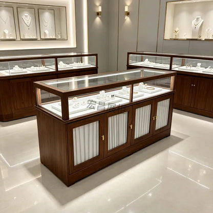 Modern Wooden Island Display Cabinet Commercial Women Clothing Shop Luxury Jewelry Ornament Glass Cabinet Home Furniture FYMS