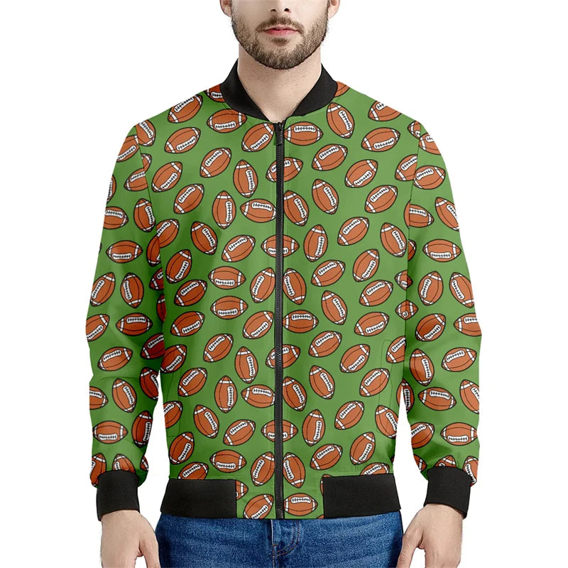 Fashion 3D Football Printed Bomber Jacket Casual Spring Autumn Outdoor Sports Jacket Loose Streetwear Oversized Mens Clothing