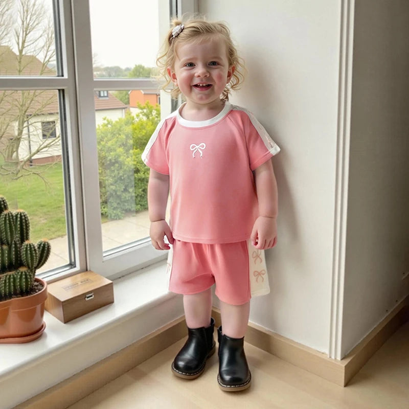 Adorable Baby Girl Floral Print Ruffle Sleeve Top and Shorts Set with Bow Detail - Summer Outfit for Toddler Girls