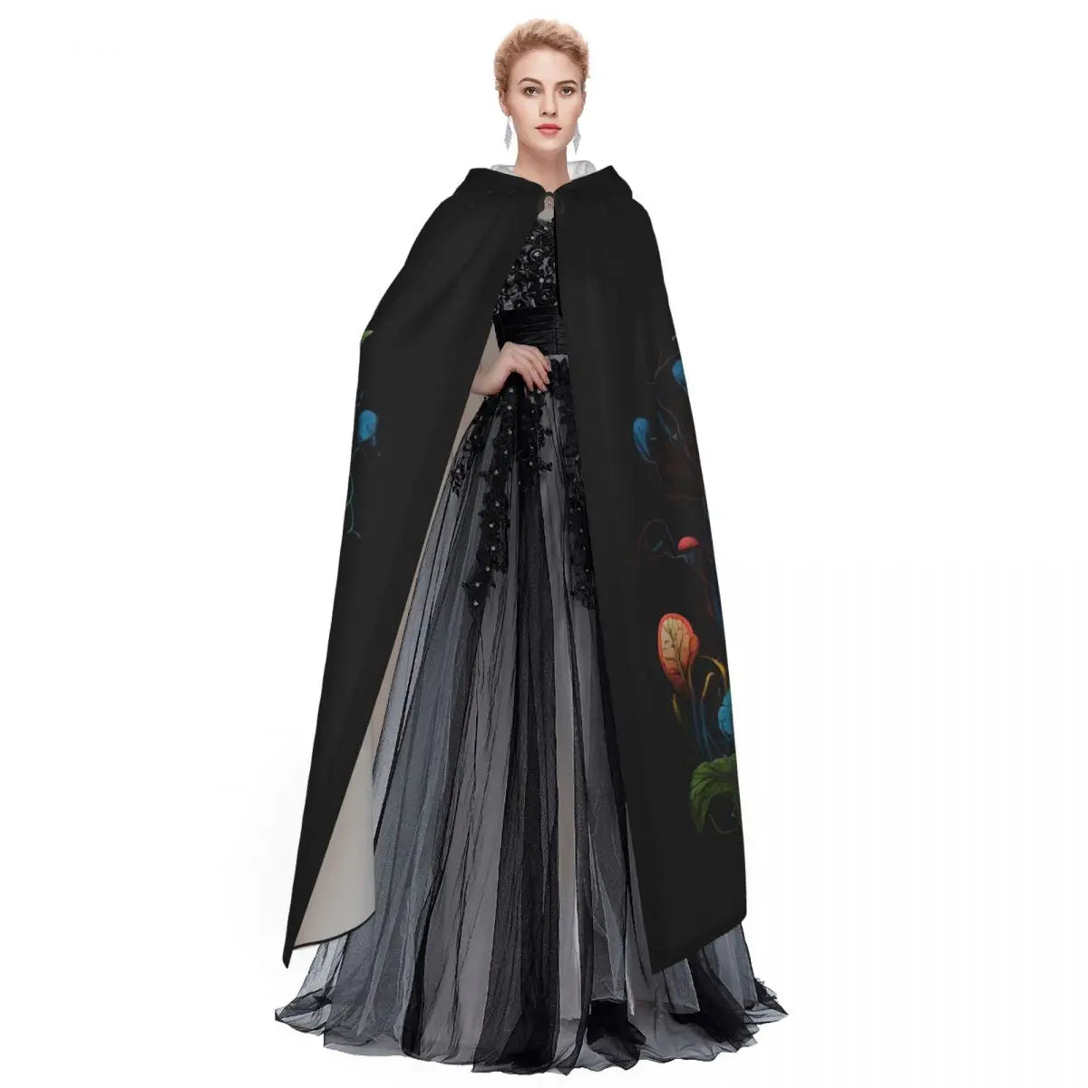 Shroom Dark Trippy Mushroom Long Hooded Cloak Witch Medieval Costume Cosplay Cape HalloweenVampire Adult Unisex