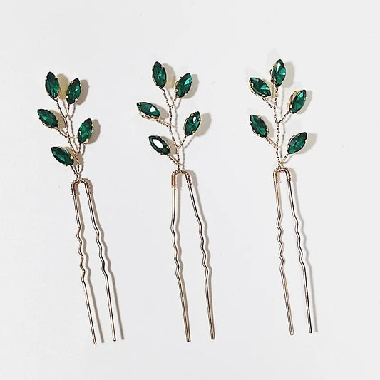 Green Color Rhinestone Hair Combs Bridal Hair Jewelry Leaf Hairpins Pearls Hairpins Bride Wedding Headdress Headband
