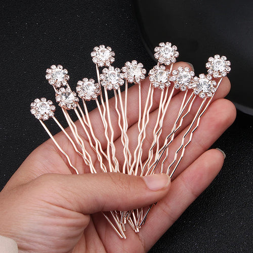 12PK/Set Fashion Rhinestone Flower Cute Hairpin Elegant Jewelry Hair Accessories Hairpin Party Headdress For Women