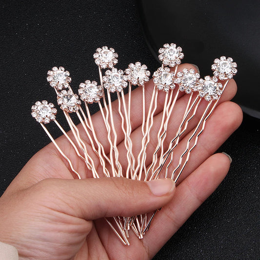 12PK/Set Fashion Rhinestone Flower Cute Hairpin Elegant Jewelry Hair Accessories Hairpin Party Headdress For Women
