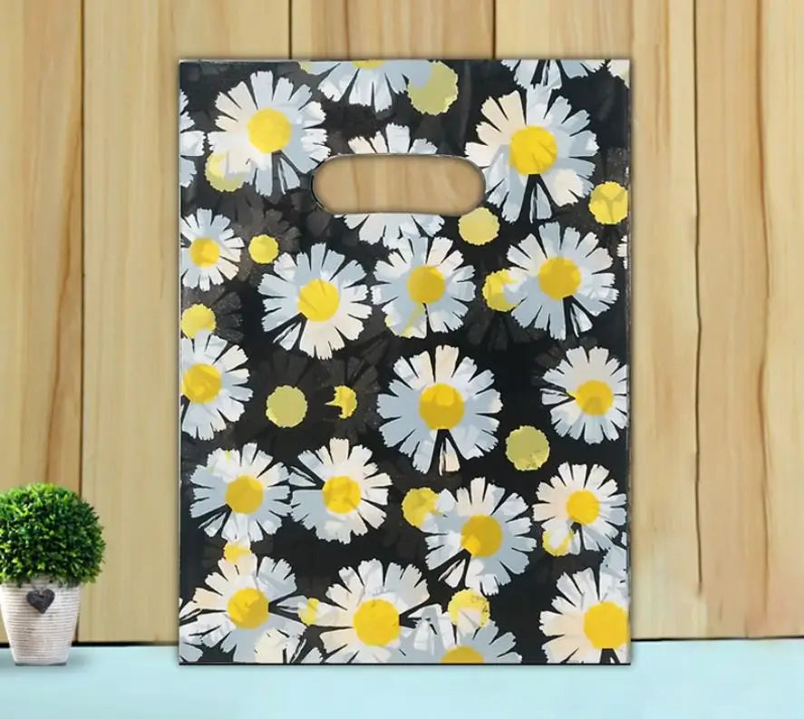 50pcs Multi Style Plastic Handle Bag 15*20cm Small Jewelry Packing Bag Party Favor Bags For Candy Cookie Gift Packaging Bag