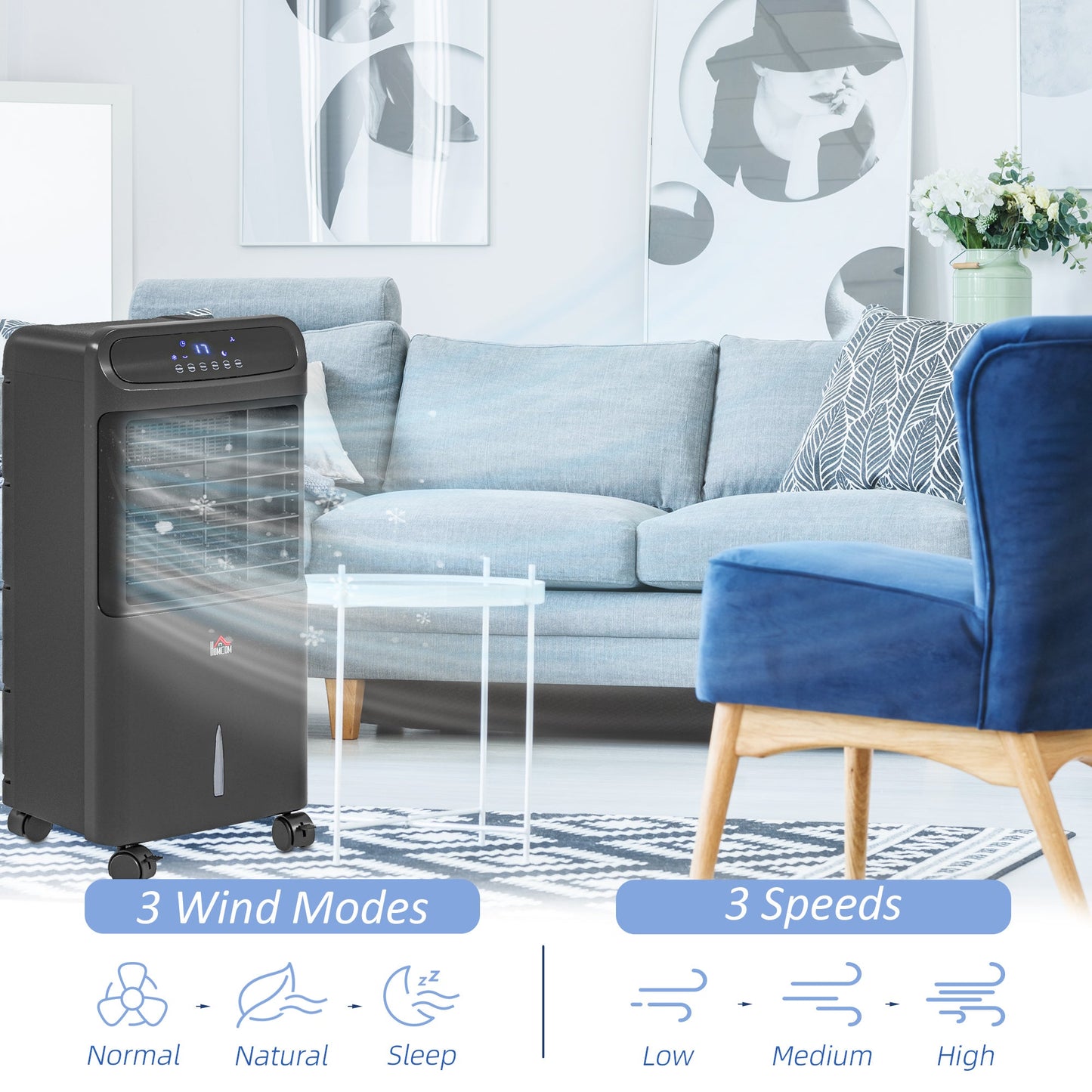 3-In-1 Ice Cooling Fan, Mobile Evaporative Air Cooler with Remote,
