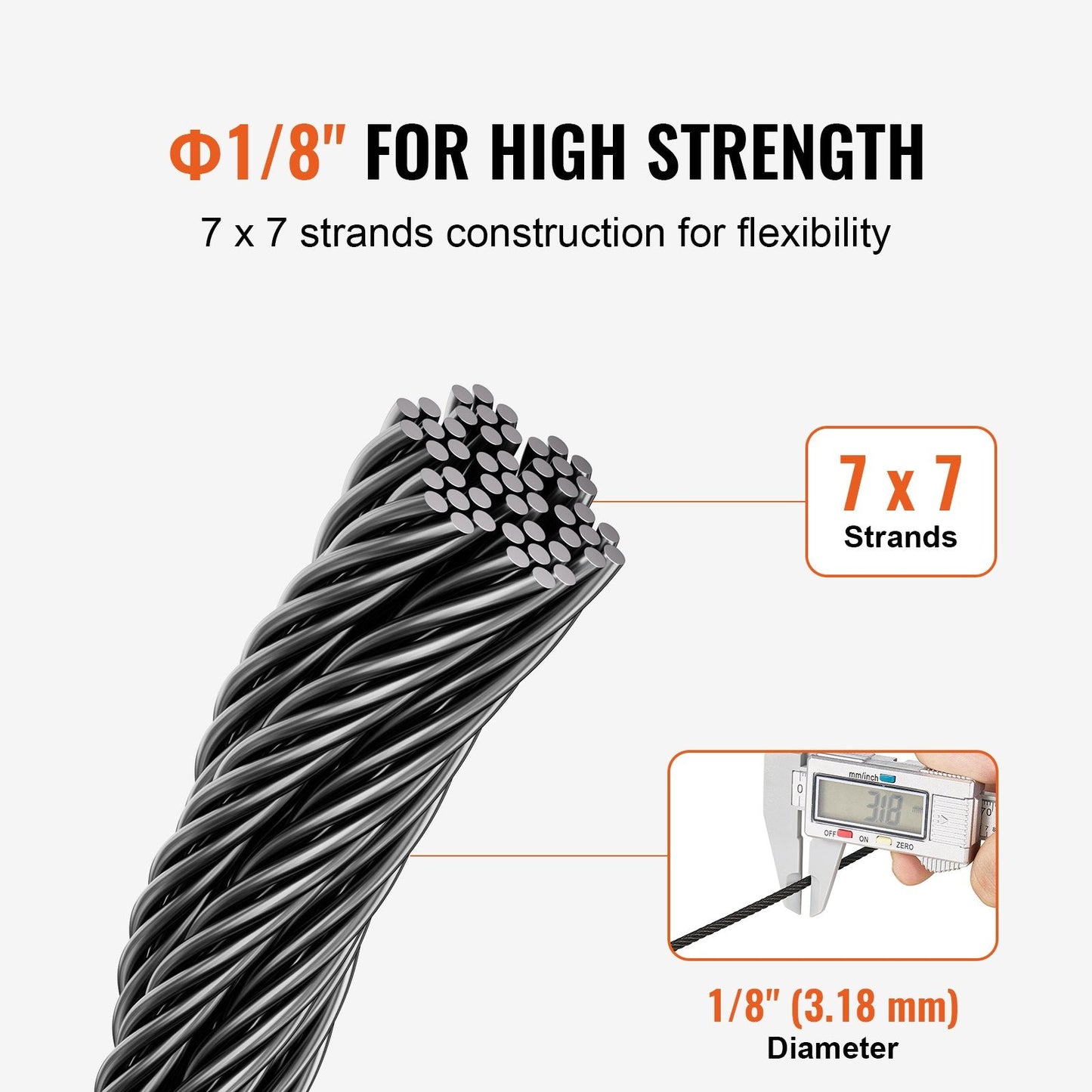 T316 Stainless Steel Cable 1/8" 7x7 Steel Wire Rope 500 Ft Cable