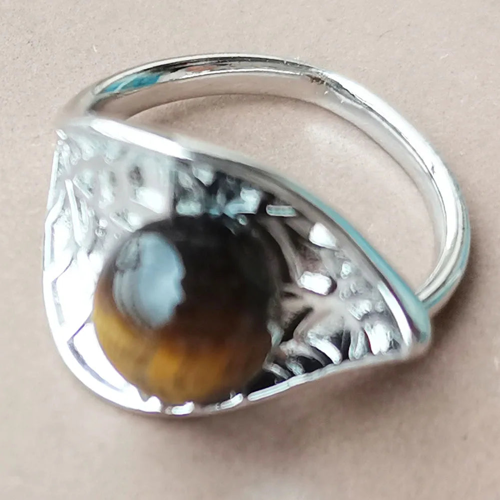 Jaspe Howlite Crystal Aventurine Tiger Eye Blue Sand Carnelian Malachite Lapis Lazuli Howlite Goldstone Leaf Bead Ring  PWB921