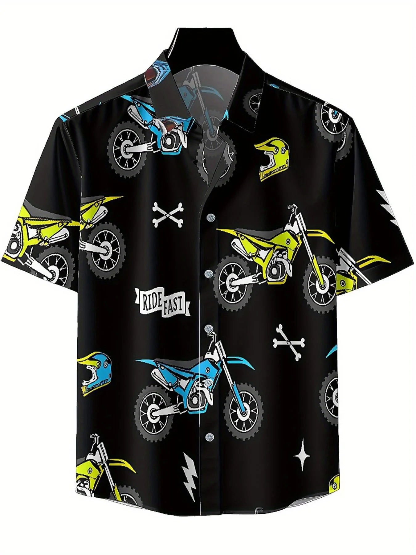 Men's Plus Size Hawaiian Shirts Motocross Theme pattern,New in Summer Fashion Tops,Hip Hop Rock Streetwear