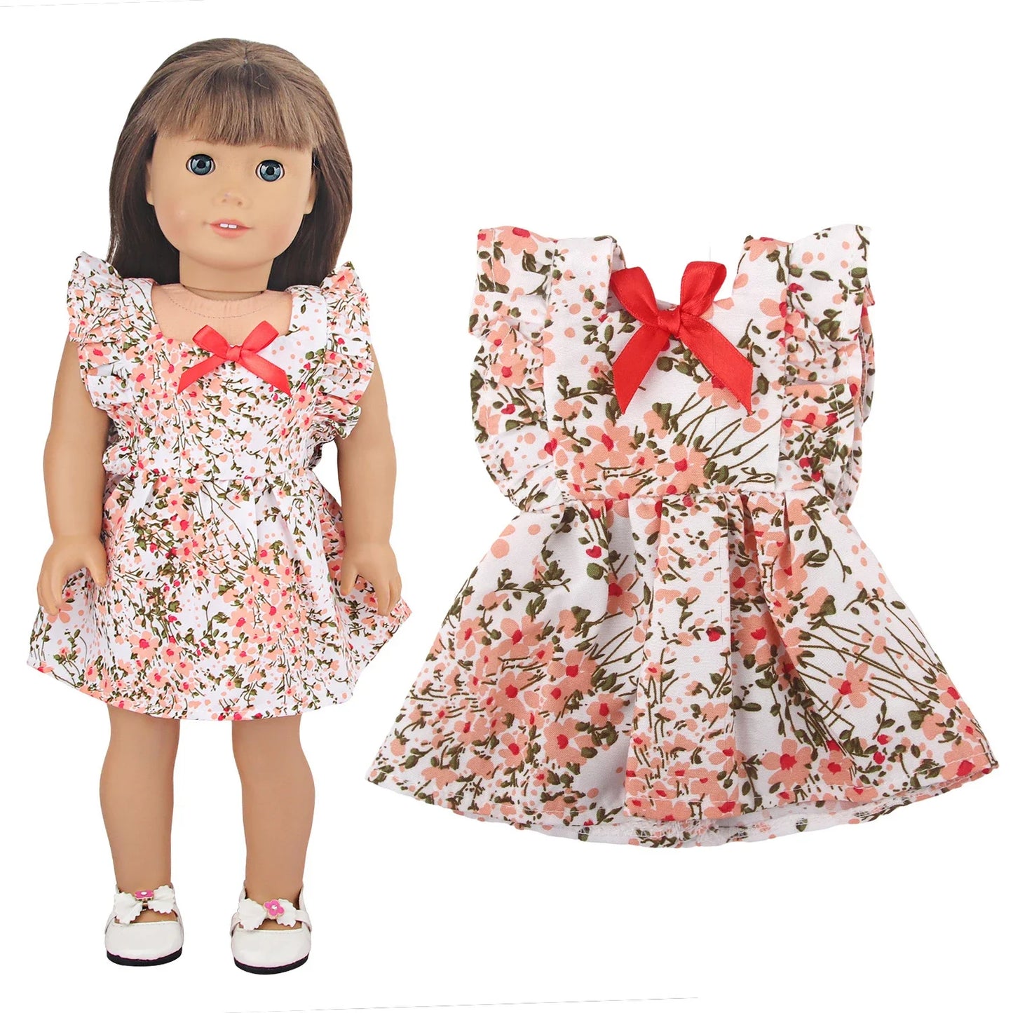Doll Clothes Bow Knot Floral Skirt For American 18 Inch Girl Doll Spring and Summer Dress For 43cm Baby New Born Doll Girl's Toy