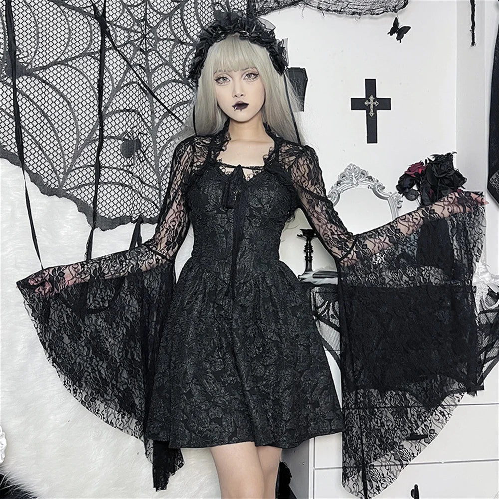 Halloween Gothic Style Guipure Lace Open Front Cape, Shawl Top - For Party & Cosplay Women's Clothing Lace & Guipure Fabric