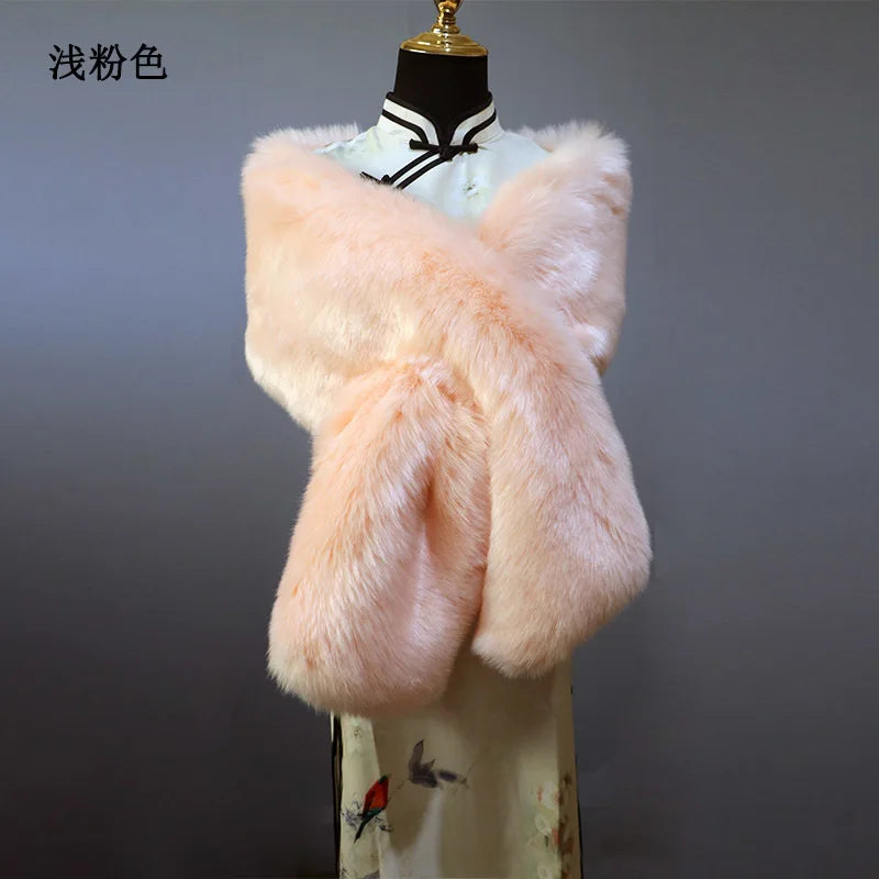 Faux Fur Wedding Shawl Woman Party Bride Cape Cloak Autumn Winter Banquet Stage Dress Scarf Bridal Wrap Bolero Accessory Stock