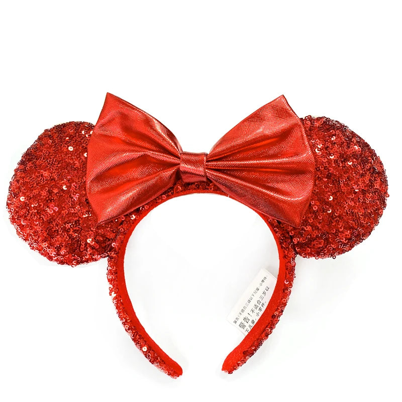 Disney Princess Mickey Mouse Headband Mickey Ear Rapunzel Snow White Sequin Bow Hair Hoop Gift Girl Accessories Christmas Gift