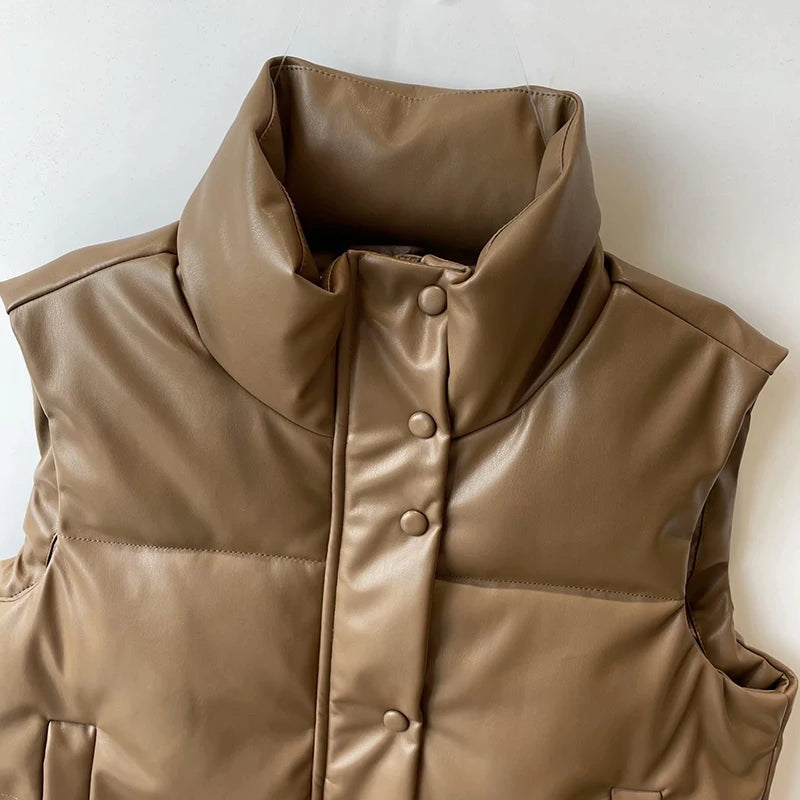 Real Leather Vest Women Winter Stand Collar Lambskin Sleeveless Jacket 90 White Goose Down Bread Clothing Simple Warm Down Coats