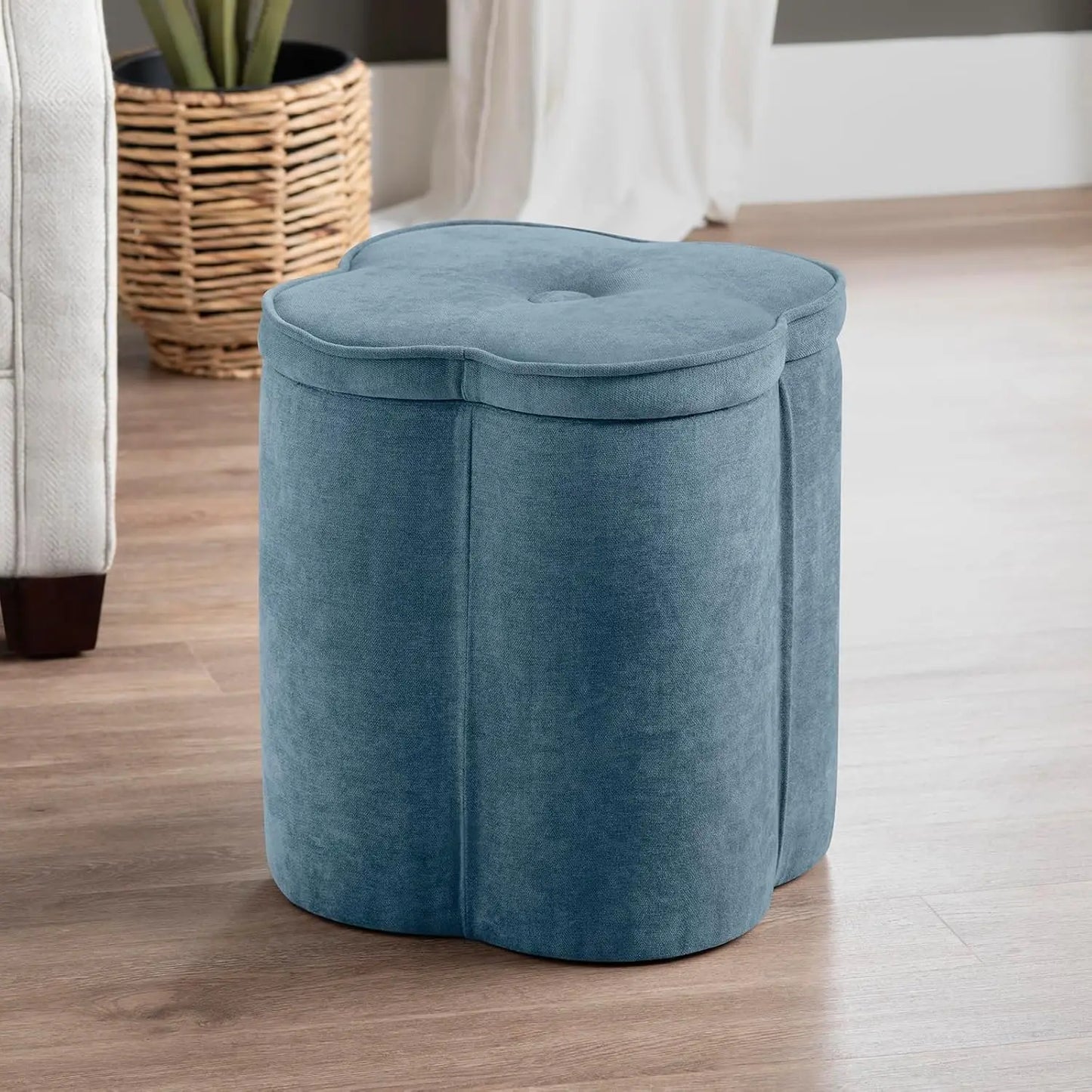 18"Flower Foot Rest Ottoman with Storage,Chenille Fabric Pouf Ottoman for Home Decor,Vanity Stool, Extra Seating for Living Room
