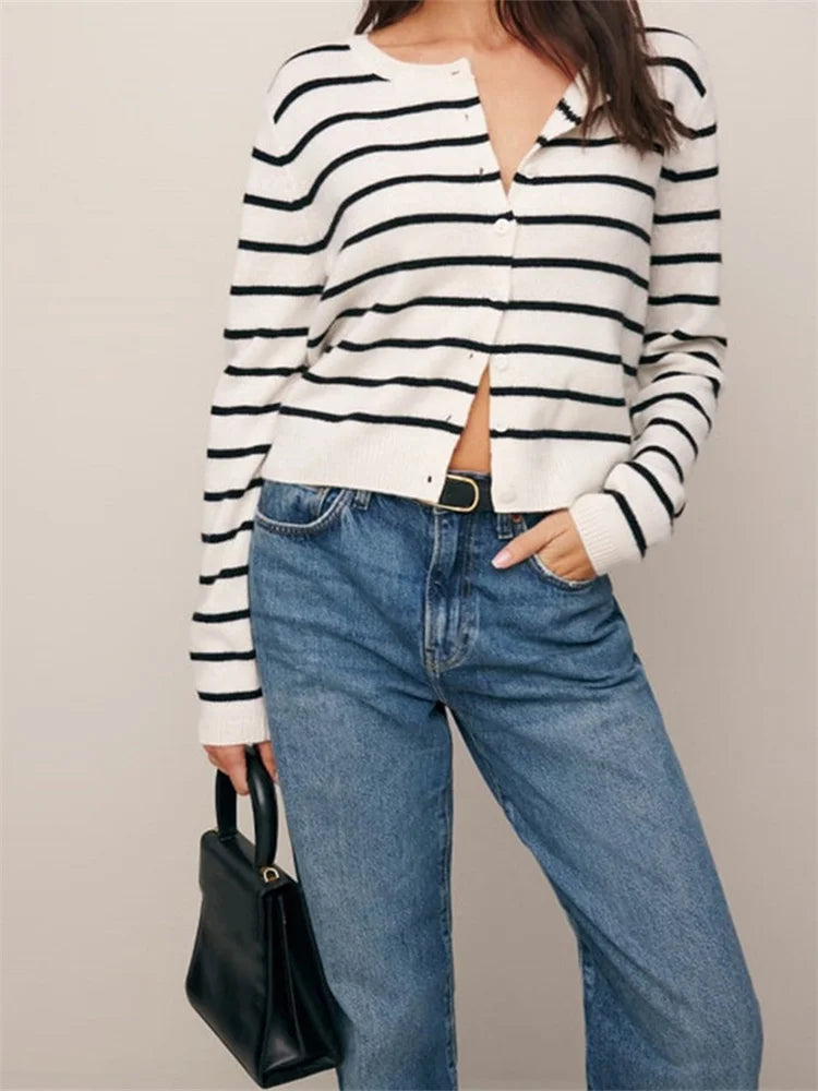 CHRONSTYLE Women Fashion Cardigans Solid Color Long Sleeve Sweaters Button-Down Fall Casual Knitted Coats Streetwear 2024 Jumper