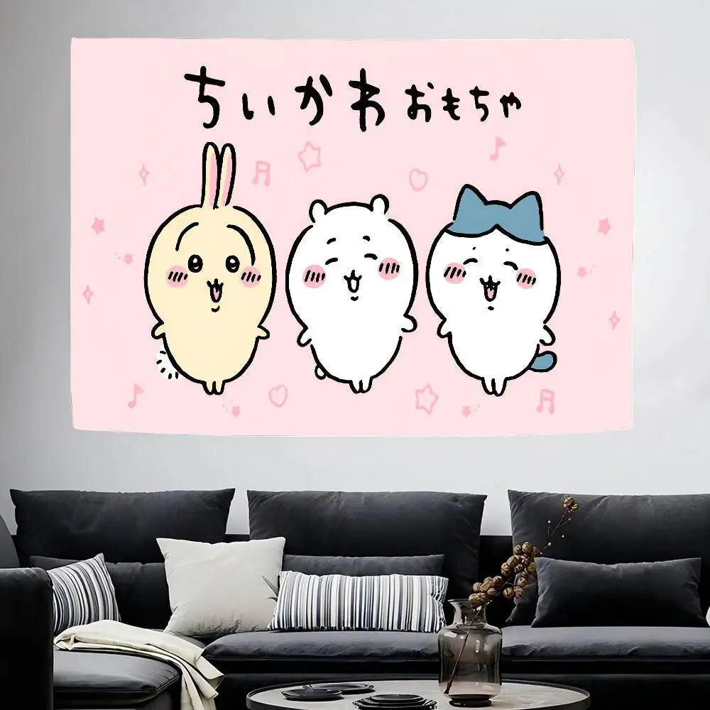 Cute Cartoon C-Chiikawas Christmas Backdrop Window Fireplace Photography Backgrounds For Photo Studio