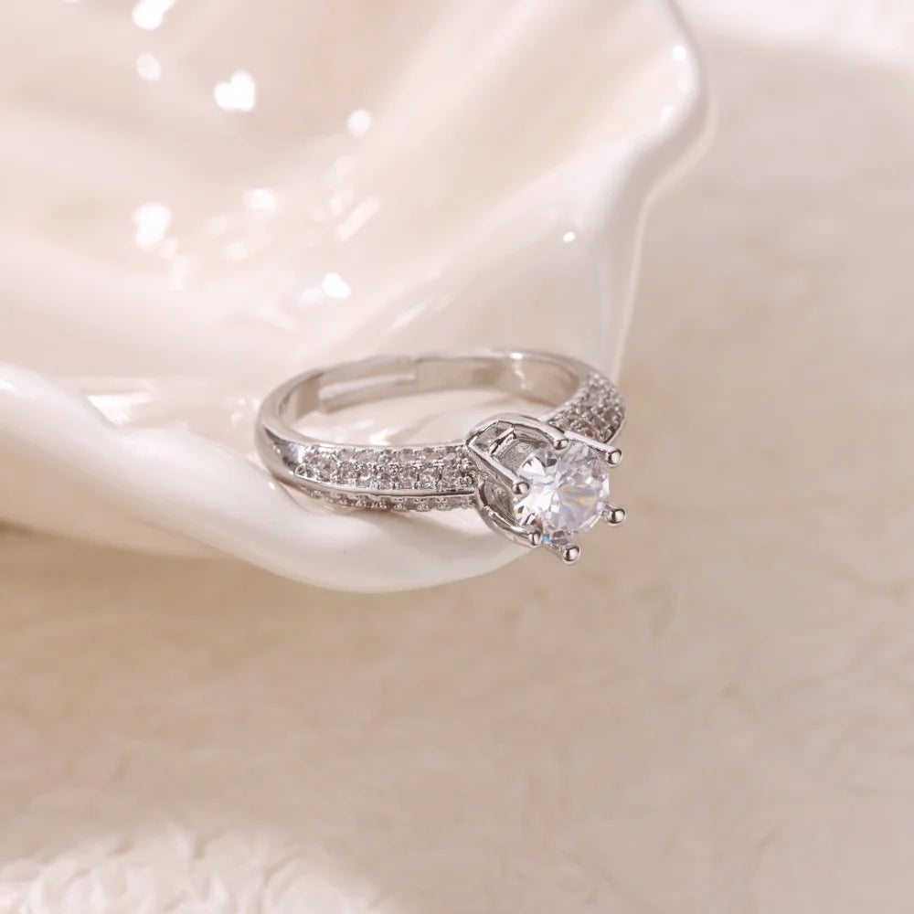 Shiny Zircon Stainless Steel Trendy Ring for Women Opening Adjustable Creative Finger Ring Waterproof Wedding Party Jewelry 2025