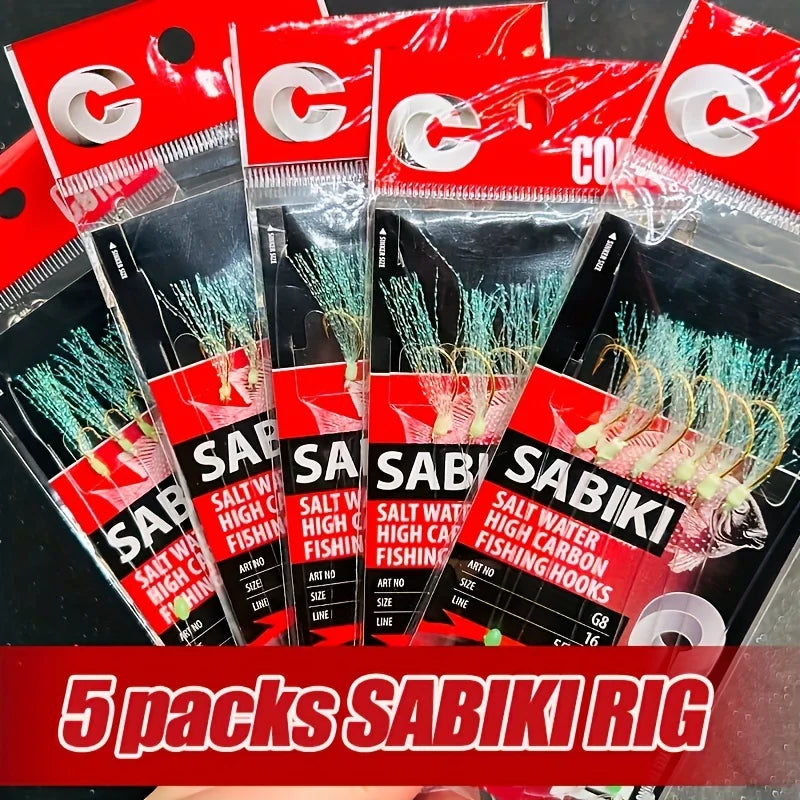 TAKBAS 1/5 Packs Sabiki Rigs, Fishing Bait Rigs, Luminous Sea Fishing Rig with High Carbon Fishing Hooks,for Fresh/Saltwater