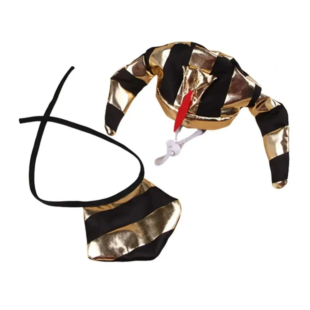 Cute Pet Egyptian Pharaoh Hat Breathable Comfortable Cat Golden Pharaoh Hat Adjustable with Bib Pet Cosplay Costume