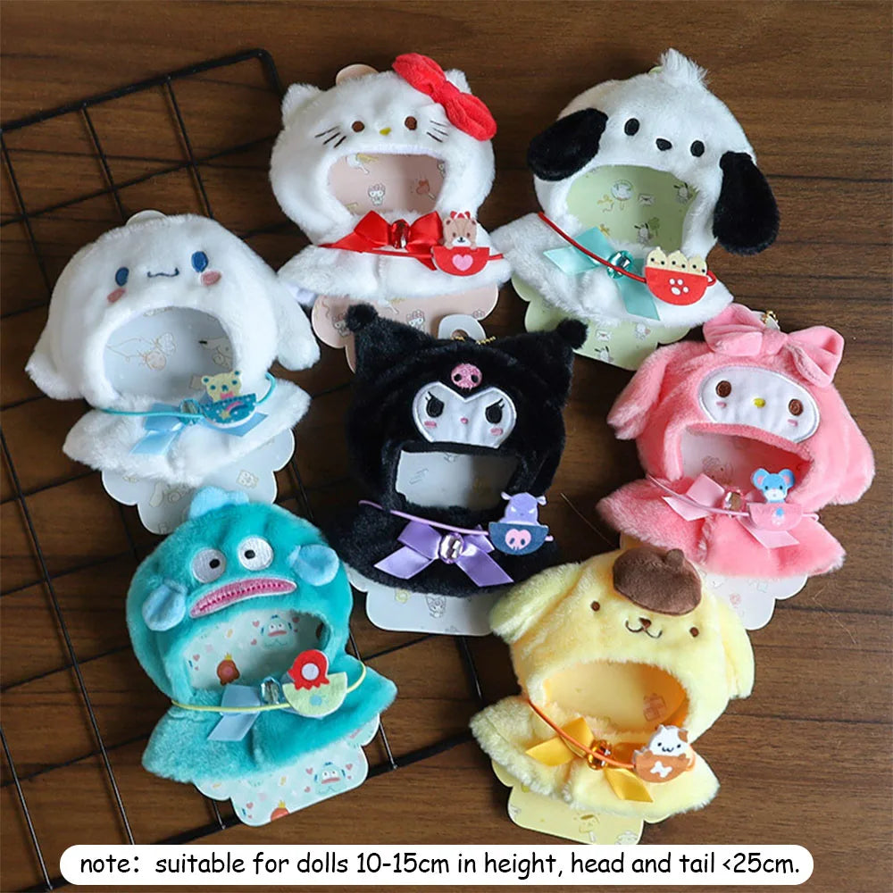 Anime Sanrio Hello Kitty Doll Pendant baby clothes Kawaii Cinnamoroll Kuromi Plush Cape Key Bag Chain Decoration Gifts