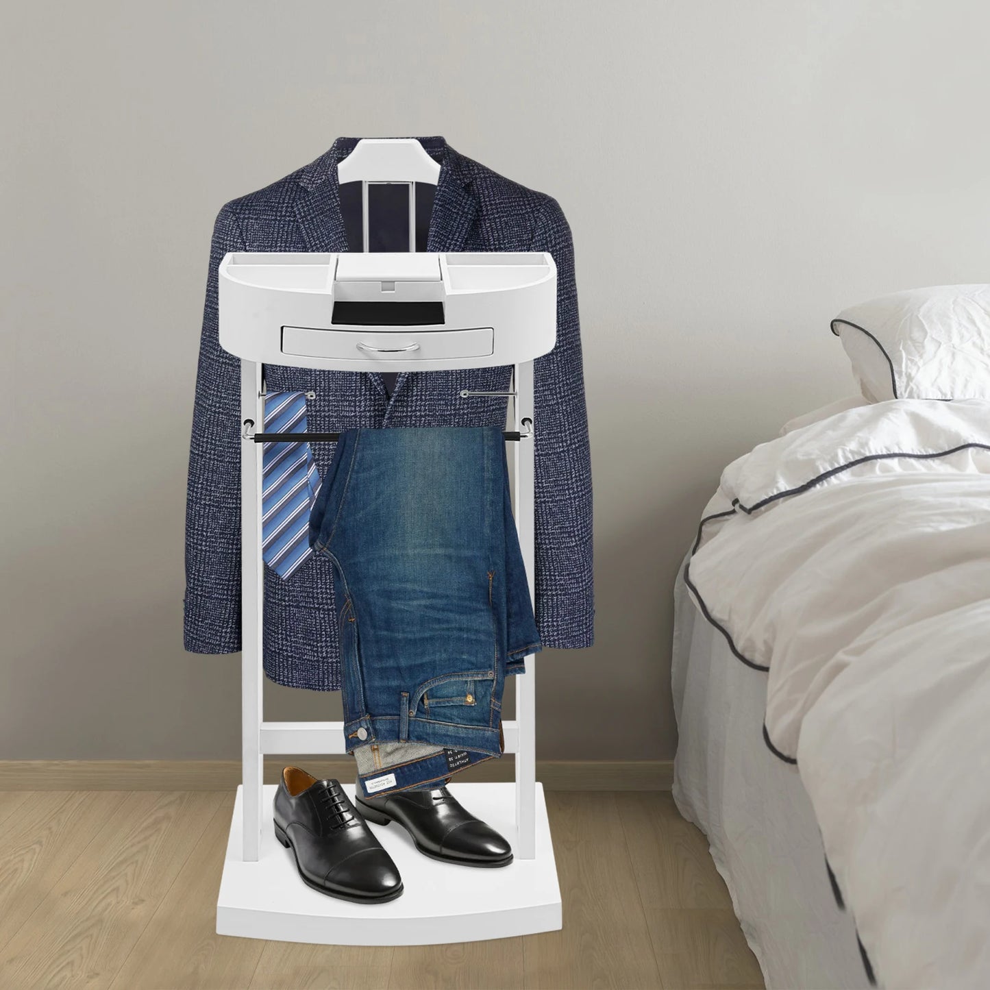 Hanging Clothes Stand 66.14lbs Load White Wood Iron Velvet 16.9313.1942.13in Suitable For Homes Hotels Offices Clubs