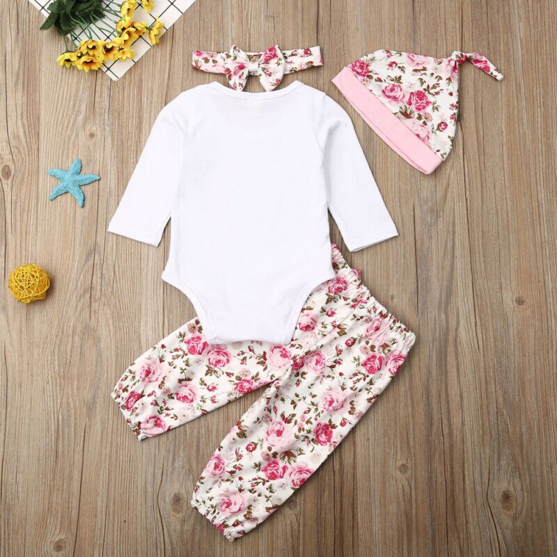 4PCS Kid Baby Girl Clothes Sets Letter Long Sleeve