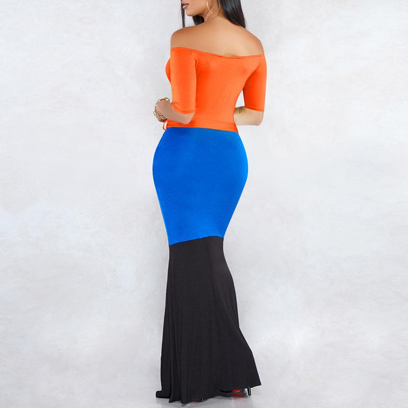 Patchwork off shoulder sexy dress Bodycon elegant sashes ball