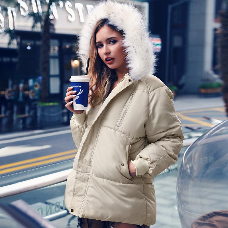 Sexy winter warm hooded down jacket Female fur collar pocket